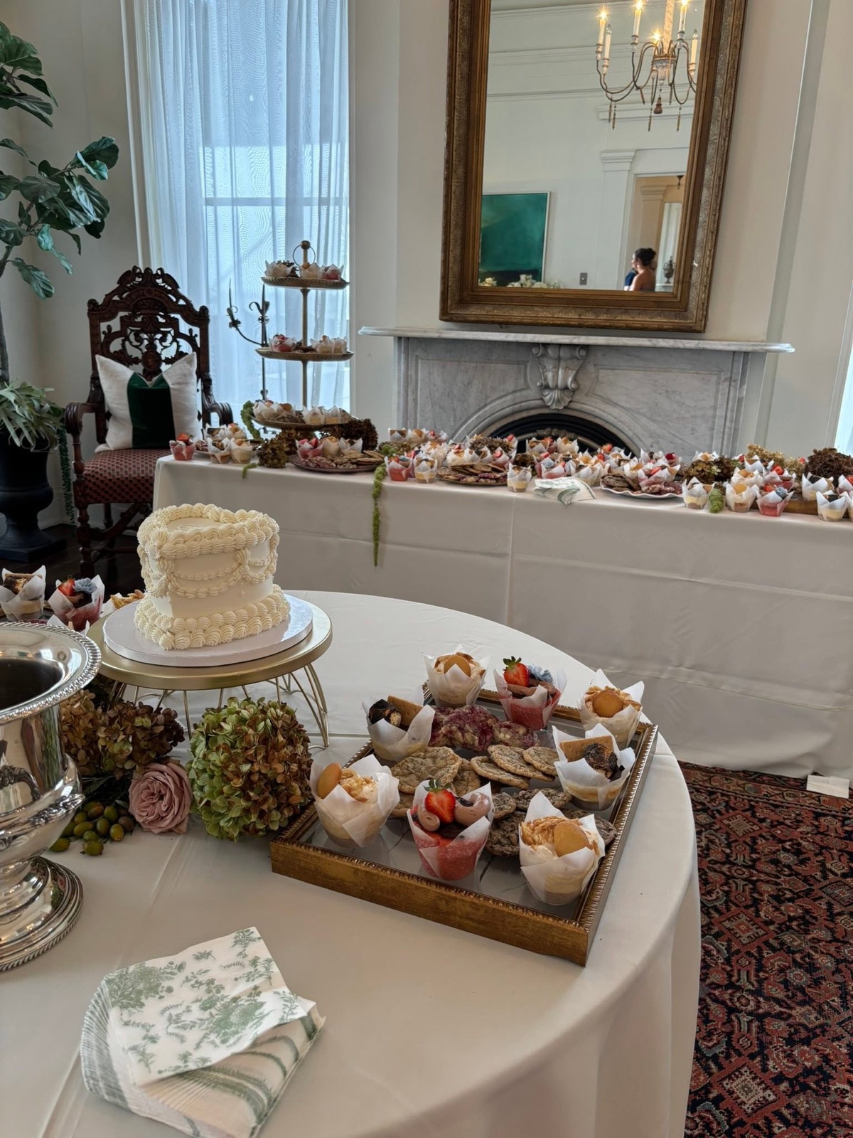 An event dessert display with tiered stands